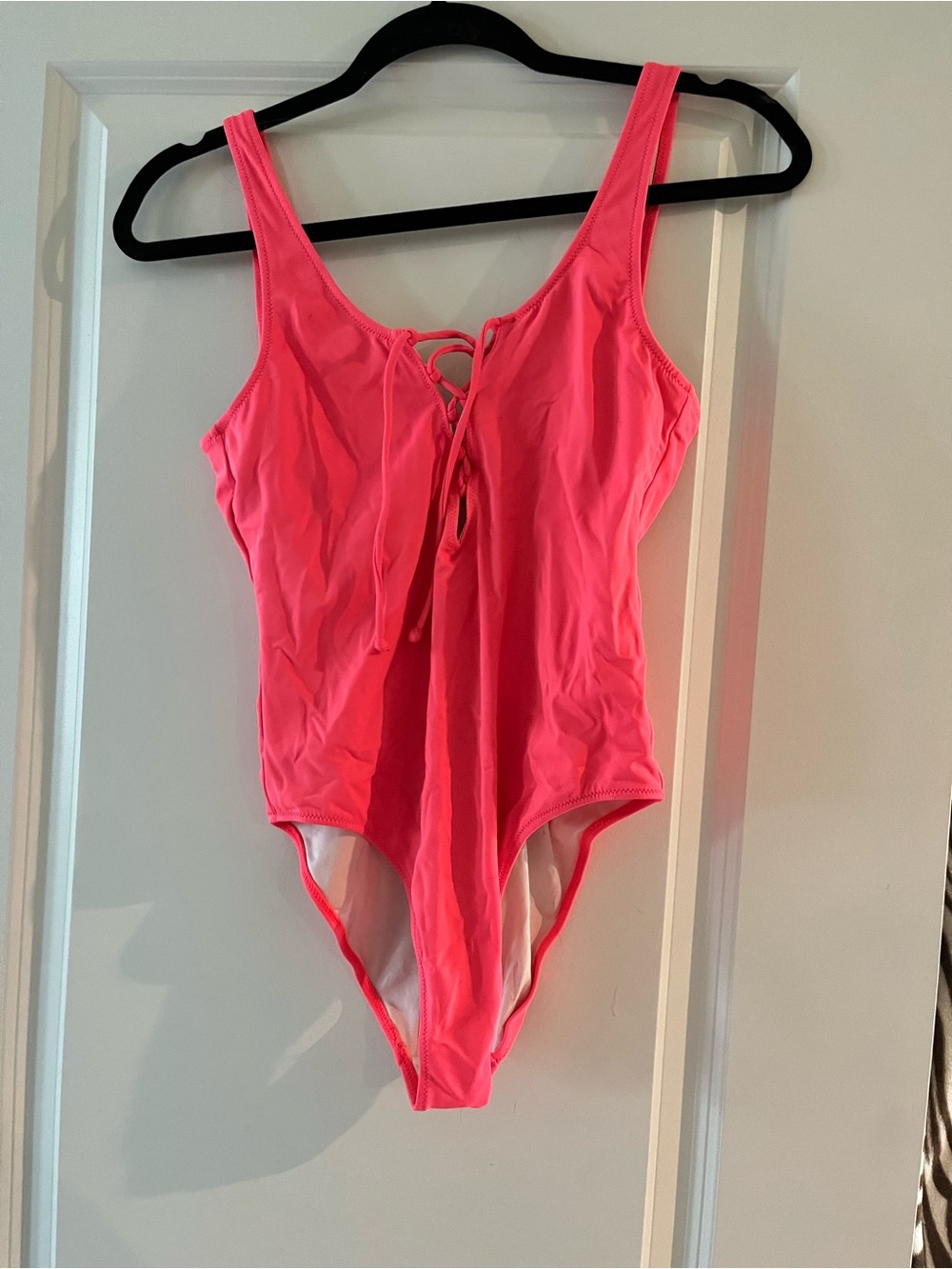 PINK Victoria's Secret Neon Pink Lace-Up One-Piece Swimsuit